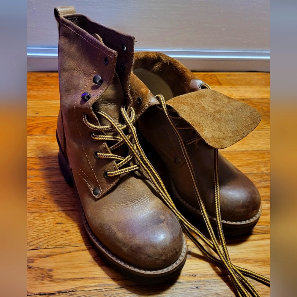 MIA Brown Leather Chunky Heeled Lace Up Boots